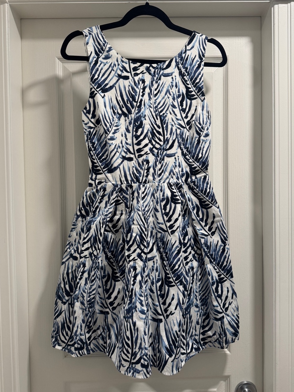 Jack Wills Navy and White Leaf-Print Fit & Flare Dress